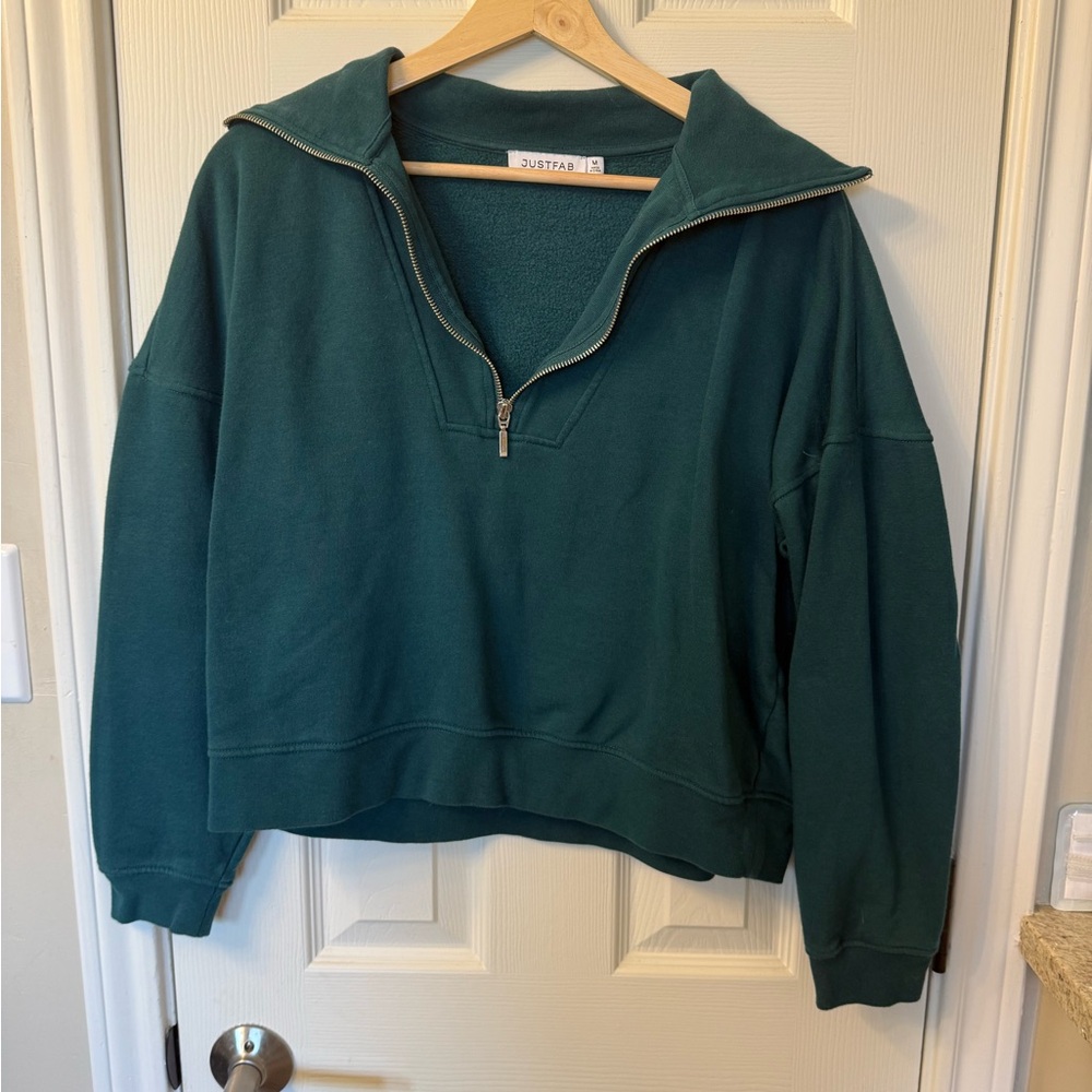 JustFab Teal Women's Half-Zip Sweatshirt
